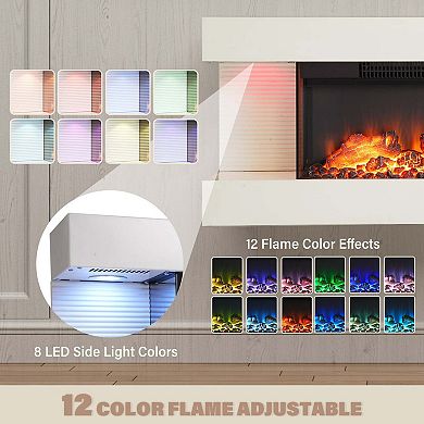 32/50 in. Wall Mounted Hanging Electric Fireplace with Remote Control in White