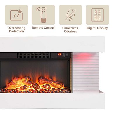 32/50 in. Wall Mounted Hanging Electric Fireplace with Remote Control in White