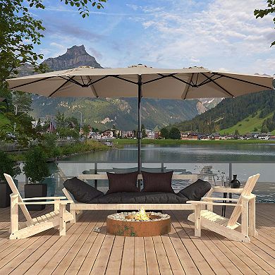 15ft Extra-Large Outdoor Market Double-Sided Fade Resistant & UV Resistant Patio Umbrella with Base