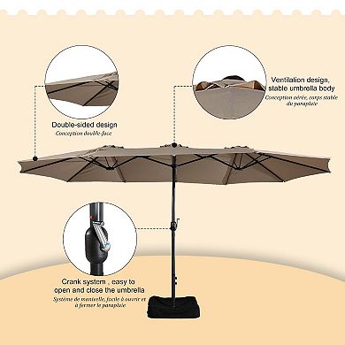 15ft Extra-Large Outdoor Market Double-Sided Fade Resistant & UV Resistant Patio Umbrella with Base