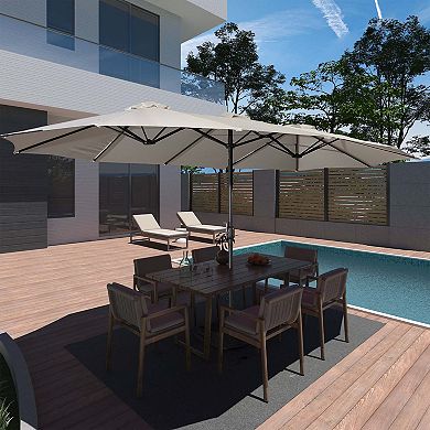 15ft Extra-Large Outdoor Market Double-Sided Fade Resistant & UV Resistant Patio Umbrella with Base
