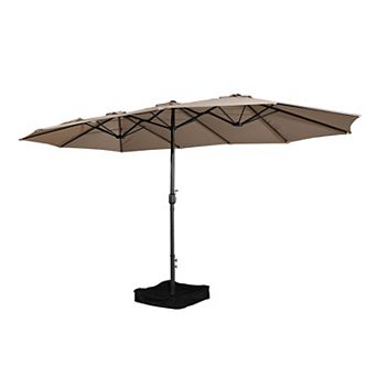 15ft Extra-Large Outdoor Market Double-Sided Fade Resistant & UV Resistant Patio Umbrella with Base