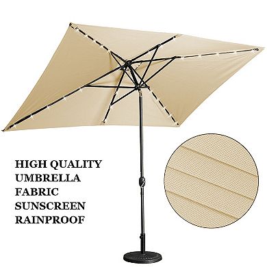 10 ft. x 6.5 ft. Rectangular Lighted Market Umbrella with Waterproof and UV Resistant