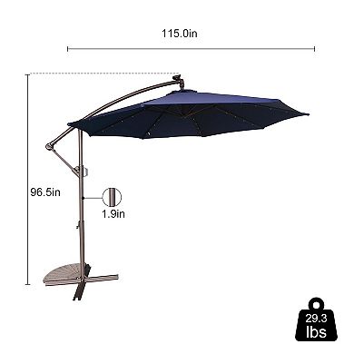 10 ft. Outdoor Cantilever Hanging Patio Umbrella Waterproof and UV Resistant with Solar LED