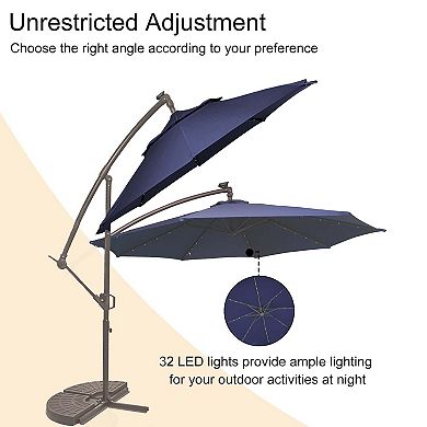 10 ft. Outdoor Cantilever Hanging Patio Umbrella Waterproof and UV Resistant with Solar LED