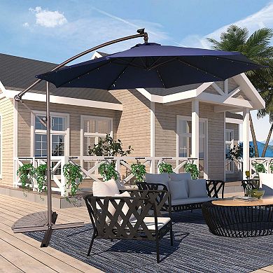10 ft. Outdoor Cantilever Hanging Patio Umbrella Waterproof and UV Resistant with Solar LED