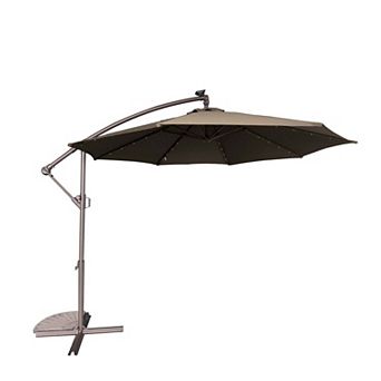 10 ft. Outdoor Cantilever Hanging Patio Umbrella Waterproof and UV Resistant with Solar LED