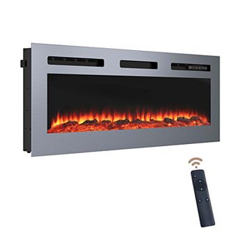50/60 in Wall Mounted and Recessed Stainless Steel Electric Fireplace in Silver