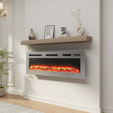 50/60 in. Wall Mounted and Recessed Stainless Steel Electric Fireplace in Silver
