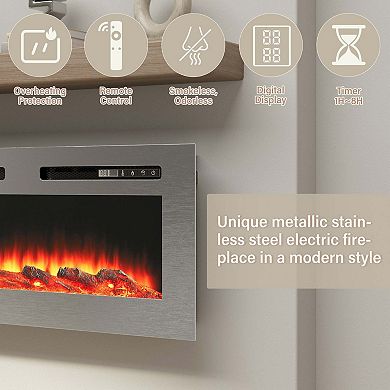 50/60 in. Wall Mounted and Recessed Stainless Steel Electric Fireplace in Silver