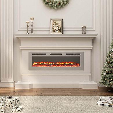 50/60 in. Wall Mounted and Recessed Stainless Steel Electric Fireplace in Silver