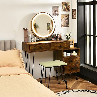 Costway Vanity Table Stool Set Dimmer LED Mirror Large Cabinet Drawer