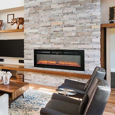 30/36/42/50/60/72 in. Wall Mounted Recessed Electric Fireplace with Logs and Crystals