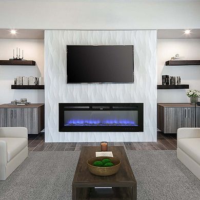 30/36/42/50/60/72 in. Wall Mounted Recessed Electric Fireplace with Logs and Crystals