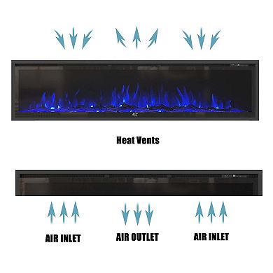 50/60/72 in. Wall Mounted Standing Electric Heater Electric Fireplace in Black