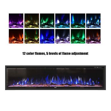 50/60/72 in. Wall Mounted Standing Electric Heater Electric Fireplace in Black