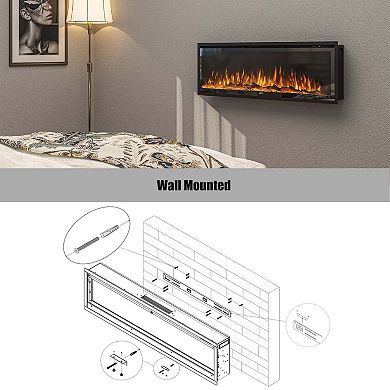 50/60/72 in. Wall Mounted Standing Electric Heater Electric Fireplace in Black