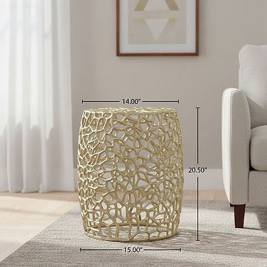 Homy Casa Aluminum Drum End Table with Intricate Mesh Design, Gold