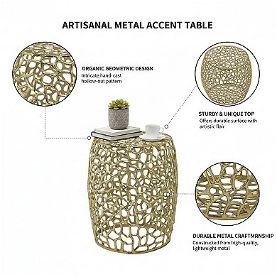 Homy Casa Aluminum Drum End Table with Intricate Mesh Design, Gold