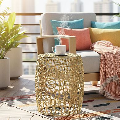 Homy Casa Aluminum Drum End Table with Intricate Mesh Design, Gold
