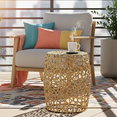 Homy Casa Aluminum Drum End Table with Intricate Mesh Design, Gold