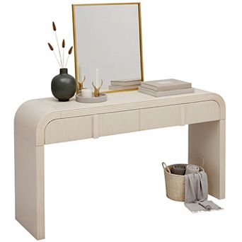 Homy Casa Console Table with 2 Grooved Drawers, Rounded Entryway Table for Hallway & Living Room