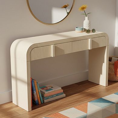 Homy Casa Console Table with 2 Grooved Drawers, Rounded Entryway Table for Hallway & Living Room