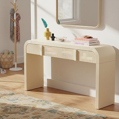 Homy Casa Console Table with 2 Grooved Drawers, Rounded Entryway Table for Hallway & Living Room