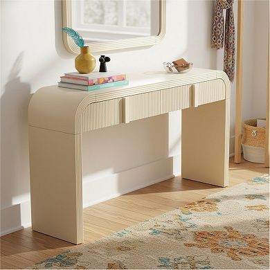 Homy Casa Console Table with 2 Grooved Drawers, Rounded Entryway Table for Hallway & Living Room