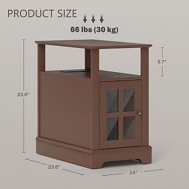 Homy Casa End Table with Charging Station, Narrow Side Table with USB Ports & Storage, Brown