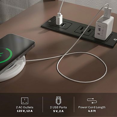 Homy Casa End Table with Charging Station, Narrow Side Table with USB Ports & Storage, Brown