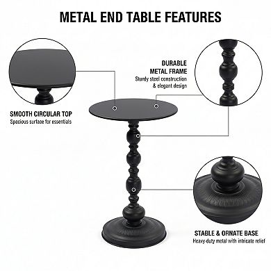 Homy Casa Vintage Metal Round End Table, Small Side Table for Living Room & Bedroom