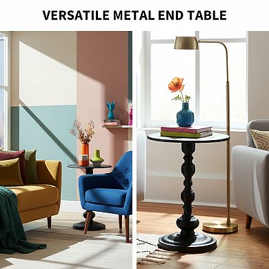 Homy Casa Vintage Metal Round End Table, Small Side Table for Living Room & Bedroom