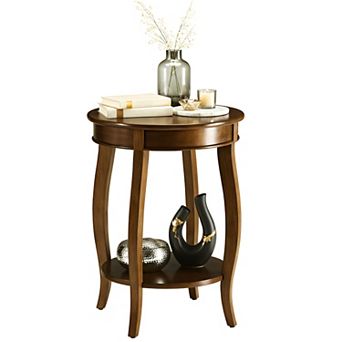 Homy Casa Walnut Finish Accent Table with Bottom Shelf