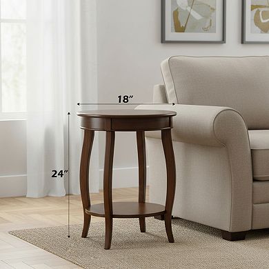 Homy Casa Walnut Finish Accent Table with Bottom Shelf