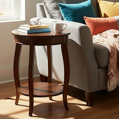 Homy Casa Walnut Finish Accent Table with Bottom Shelf