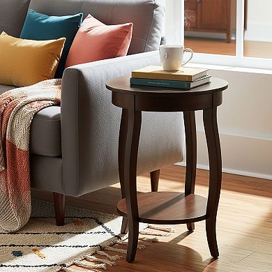 Homy Casa Walnut Finish Accent Table with Bottom Shelf