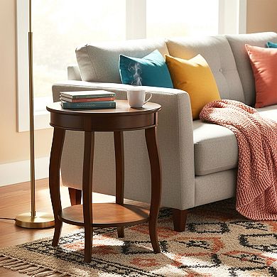 Homy Casa Walnut Finish Accent Table with Bottom Shelf