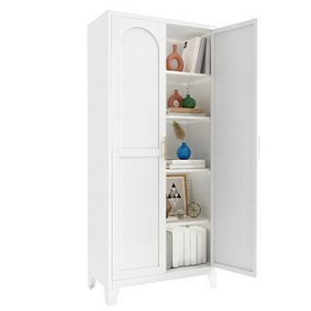 Homy Casa 71" Metal Storage Cabinet with Shaped Doors & Adjustable Shelves, White