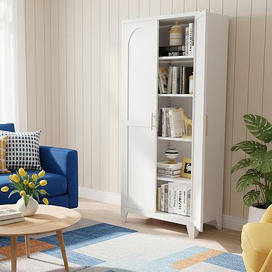 Homy Casa 71" Metal Storage Cabinet with Shaped Doors & Adjustable Shelves, White
