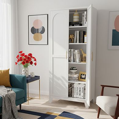 Homy Casa 71" Metal Storage Cabinet with Shaped Doors & Adjustable Shelves, White