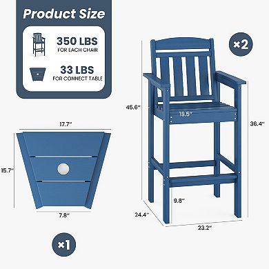 Tall Adirondack Chairs Outdoor Patio Bistro Chair with Connecting Tray