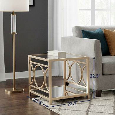 Homy Casa Gold End Table with Glass Top & Mirrored Shelf