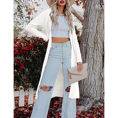 Women's Long Open Front Cardigan Maxi Knitted Sweater Coat with Side Slits