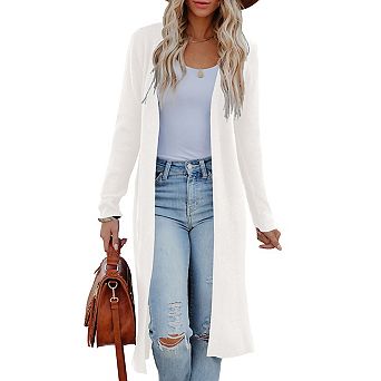 Women's Long Open Front Cardigan Maxi Knitted Sweater Coat with Side Slits