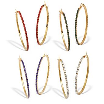 PalmBeach Jewelry 4 Pair Colorful Crystal Goldtone Hoop Earrings, 2 3/10 inches