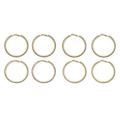 PalmBeach Jewelry 4 Pair Colorful Crystal Goldtone Hoop Earrings, 2 3/10 inches