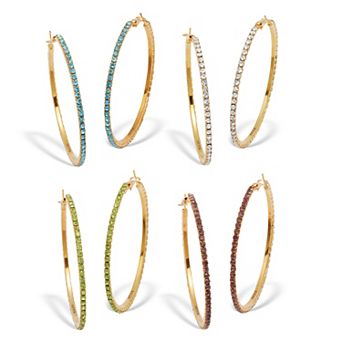 PalmBeach Jewelry 4-Pair Multi-Color Oversized Crystal Hoop Earrings, 2 3/10 Inches