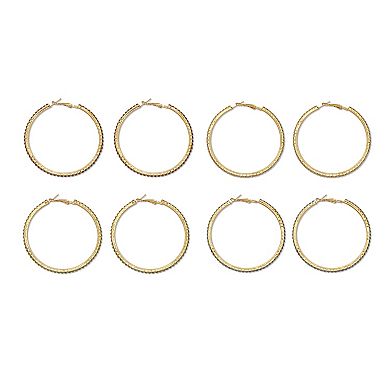 PalmBeach Jewelry 4-Pair Multi-Color Oversized Crystal Hoop Earrings, 2 3/10 Inches