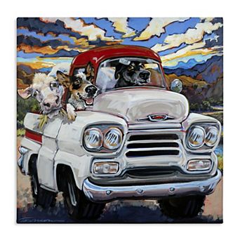 Stupell Home Decor Cattle Dogs Driving Rustic Truck Canvas Wall Art